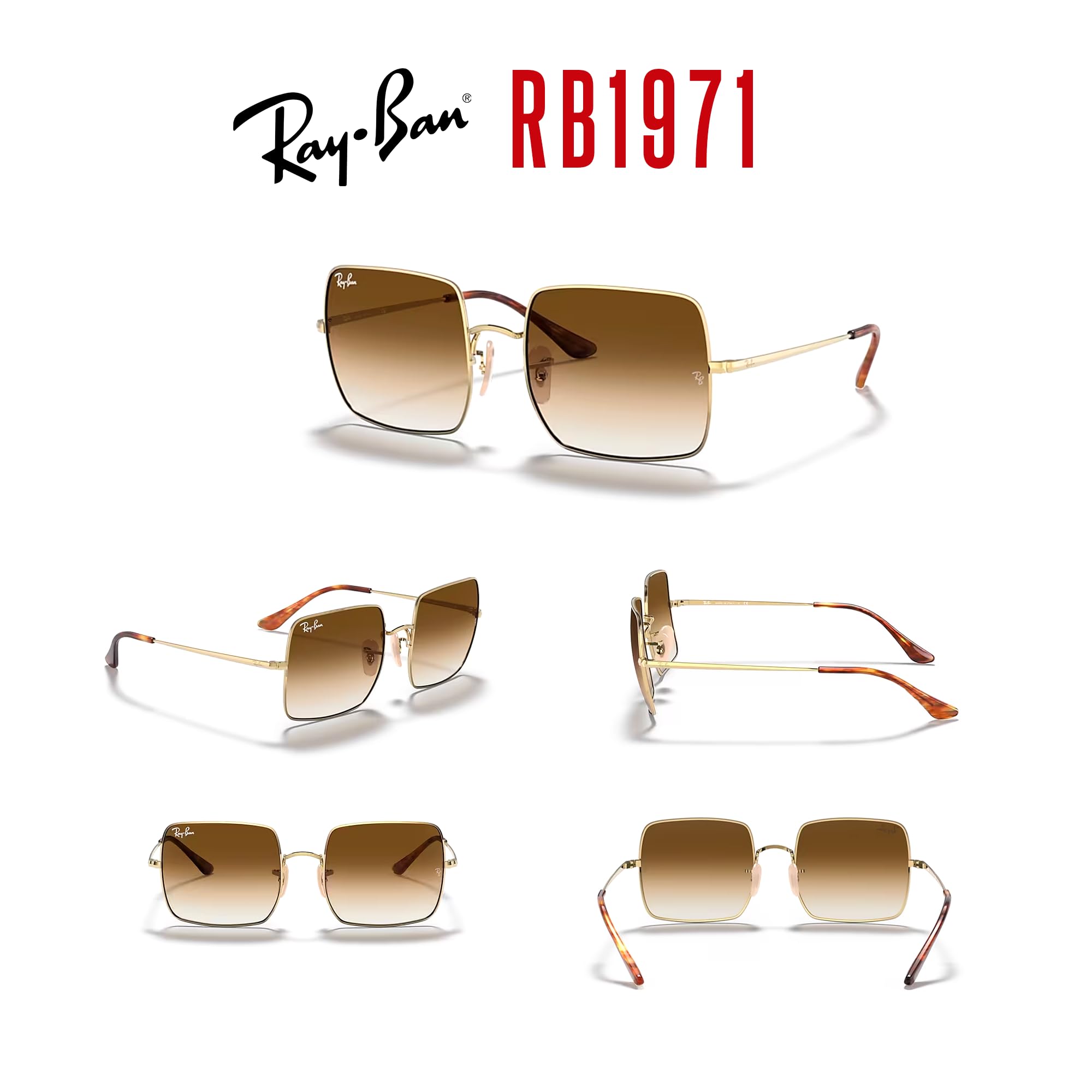 Ray-Ban RB1971 914751 54MM Gold/Crystal Lens Clear Gradient Brown Square Sunglasses for Women + BUNDLE with ACCESSORY EYEWEAR KIT