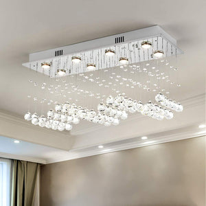 Maxax Rectangle Crystal Raindrop Chandelier, 8 Lights Modern Flush Mount Pendant Lighting, K9 Clear Ceiling Light Fixture, for Living Room, Bedroom, Dining Room, Kitchen Island