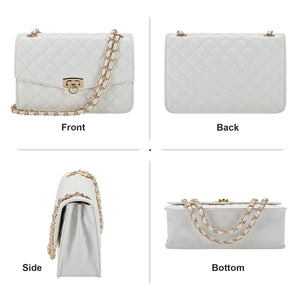 GM LIKKIE Quilted Shoulder Bag for Women, Medium Flap Crossbody Handbag with Chain Strap, Soft Vegan Leather Clutch Purse (White)