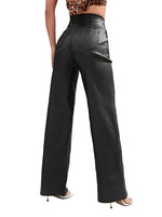 Load image into Gallery viewer, Lover Premium Faux Leather Pants High Waist Coated PU Button Straight Leather Black Leggings Wide Leg Pants with Pockets
