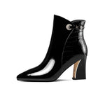 Load image into Gallery viewer, TinaCus Glossy Patent Leather Women's Handmade Chunky Heel Pointed Toe Side zip Up Ankle Booties with Exquisite Buckle Decor(black, US5.5)
