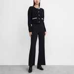 Load image into Gallery viewer, URBAN REVIVO Womens Cropped Cardigan Sweaters Open Front Casual Long Sleeve Knit Pearl Button Down Crew Neck Jacket 2025 Black, Medium

