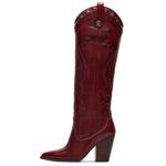 Load image into Gallery viewer, VOMIRA Knee High Burgundy Cowboy Boots for Women - Pointed Toe Chunky High Heels Pull-on Embroidered Western Boots for Wide Calf Cowgirls
