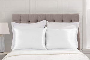 ShopBedding Satin Pillowcase with Zipper for Hair and Skin Care, Feels Soft and Cool Like a Silk Pillowcase, White Satin Pillow Cases 2 Pack, Slik Pillow Cover, Standard Size - Set of 2 - Blissford