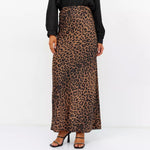 Load image into Gallery viewer, Islis Women&#39;s Slik Satin Leopard High Waist Wrap Elastic Waisted Maxi Long Skirt (US, Alpha, Large, Regular, Regular, Brown)
