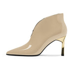 Load image into Gallery viewer, Heisnemca Womens Ankle Boots Kitten Heel Closed Patent Pointed Booties High Heel Fashion Ankle &amp; Booties Slip on Winter Dress Evening Party Boots Shoes Nude Patent Size 7
