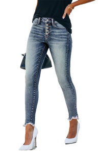 Allimy Womens High Waisted Boyfriend Skinny Stretch Ripped Jeans for Women Trendy Jeggings Destroyed Denim Pants Capri Leggings Mom Jeans Blue 8