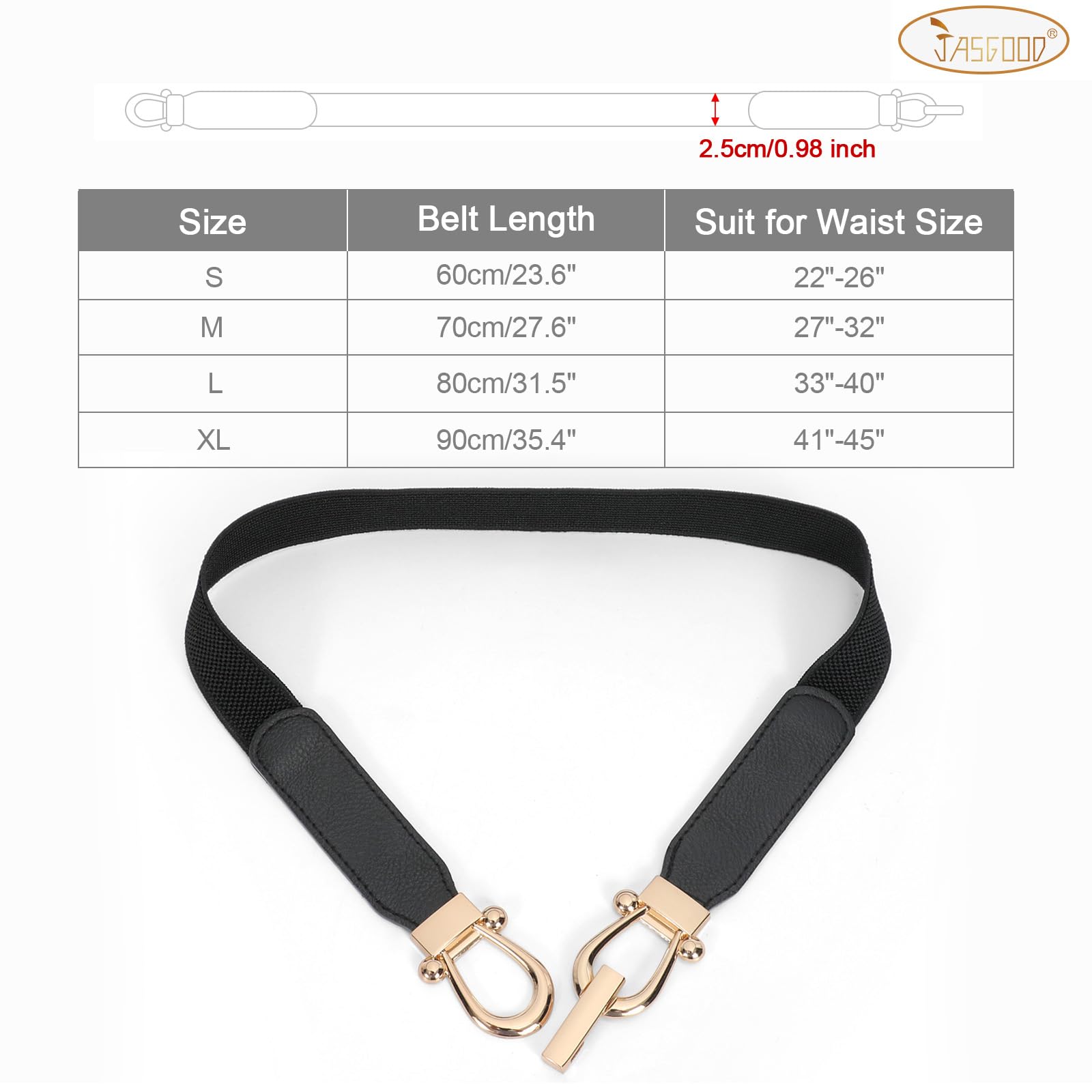 JASGOOD 2 Pack Women Stretchy Waist Belt Retro Elastic Skinny Belt for Ladies with Gold Buckle