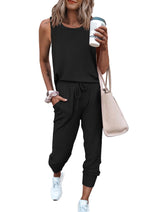 Load image into Gallery viewer, PRETTYGARDEN Women&#39;s Two Piece Outfit Sets Casual Summer Sleeveless Crewneck Tops and Sweatpants Active Tracksuit Lounge Wear (Black,Medium)
