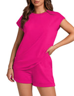 Load image into Gallery viewer, WIHOLL Travel Outfits for Women 2025 Fashion Trendy Short Sets Women Two Piece Sets Hot Pink S
