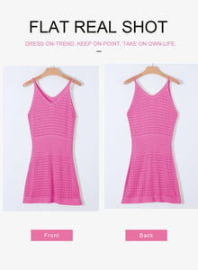 Dokotoo Bathing Suit Cover Ups for Women 2025 Summer Fashion Scoop Neck Sleeveless Spaghetti Straps Waist Crochet Hollow Out Knit Sexy Short Bikini Beach Dress Essentials Hot Pink Medium