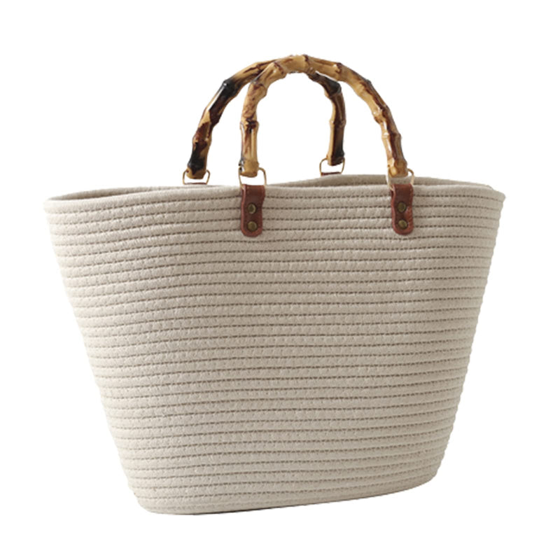 OWGSEE Summer Straw Handbags for Women Bamboo Handle Tote Bag Woven Beach Bags Vacation Purse (A Pure Beige)