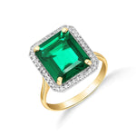 Load image into Gallery viewer, Galaxy Gold GG 4.70 Carat Total Weight 14K Solid Yellow Gold Emerald with Natural Diamonds Halo Ring Brilliant Octagon Emerald Shape Cut Round Diamonds Anniversary Engagement Ring (8.5)
