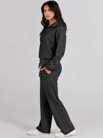 Load image into Gallery viewer, ANRABESS Women 2 Piece Outfits 2025 Fall Fashion Airport Wide Leg Pants Lounge Set Leisure Travel Vacation Clothes Sweatsuits Black Medium
