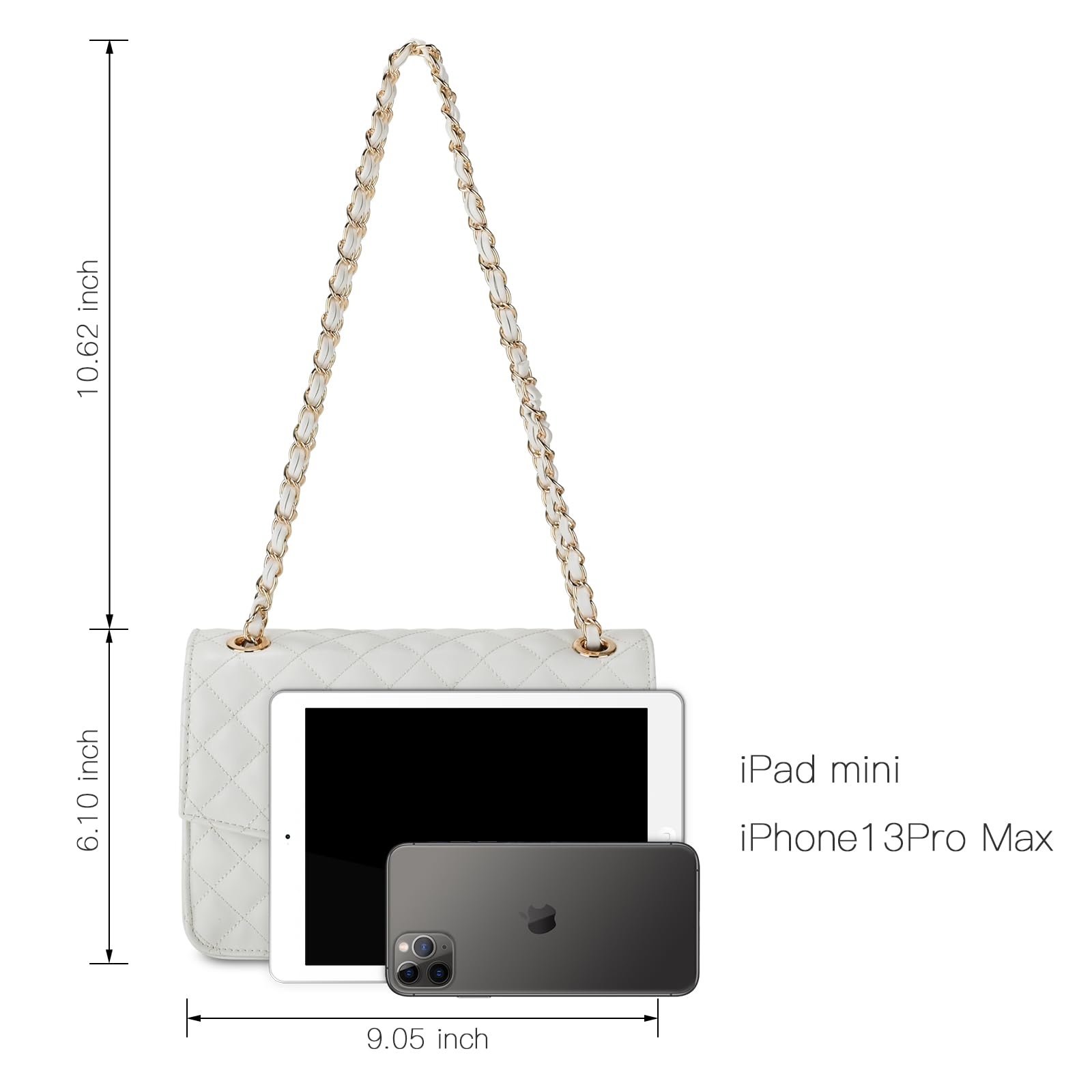 GM LIKKIE Quilted Shoulder Bag for Women, Medium Flap Crossbody Handbag with Chain Strap, Soft Vegan Leather Clutch Purse (White)