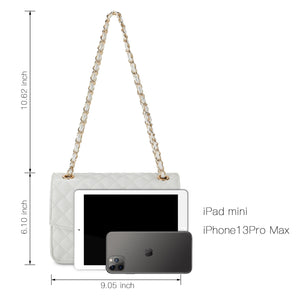 GM LIKKIE Quilted Shoulder Bag for Women, Medium Flap Crossbody Handbag with Chain Strap, Soft Vegan Leather Clutch Purse (White)
