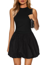 Load image into Gallery viewer, KIRUNDO Summer Bubble Dress for Women 2025 Casual Mini Spring Bodycon Cocktail Dresses Sleeveless Drop Waist Sundress Beach(Black, Large)

