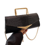 Load image into Gallery viewer, WIGUYUN Women Vegan Leather Evening Handbag Crocodile Pattern Handle Clutch Purse Cross Body Envelope Bag Black

