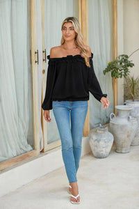 evnanic Womens Off The Shoulder Tops for Women Casual Loose Long Sleeve Blouse Shirts Black M