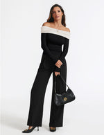 Load image into Gallery viewer, Prettywear Women's Sexy Off Shoulder Tops Dressy Long Sleeves Going Out Nightout Shirt 2025 Fall Clothes(Black_WhitePattern,S)
