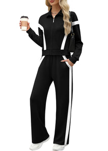 XIEERDUO Lounge Sets for Women Fall Outfits 2025 Airport Outfits Cruise Two 2 Piece Teacher Zip Up Sweatsuits Workout Set Tracksuit Fashion Clothes Winter Travel Vacation Essentials Sweatshirt Black M