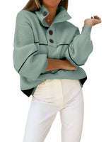 Load image into Gallery viewer, chouyatou Women's Slouchy Waffle Knit Sweater 1/2 Button Polo Collared Pullover Striped Sweater Tops (Small, Green)
