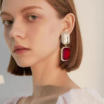 Load image into Gallery viewer, VANGETIMI Vintage Rhinestone Statement Earrings Fancy Big Crystal Rectangle Drop Dangle Earrings Evening Prom Pageant Jewelry Earrings for Women (Red-clear)
