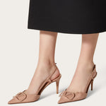 Load image into Gallery viewer, CarolieRossi Women Heeled Slingback Sandals Closed Pointed Toe Stiletto High Heels Slip-On Backless Evening Prom Party Dress Shoes Nude Size 9
