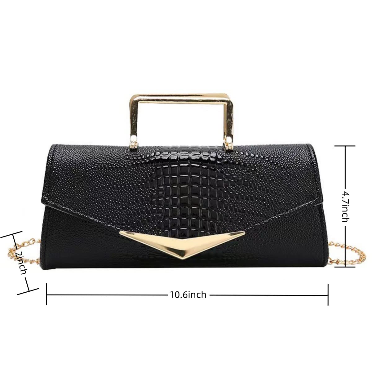 WIGUYUN Women Vegan Leather Evening Handbag Crocodile Pattern Handle Clutch Purse Cross Body Envelope Bag Black