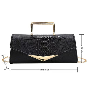 WIGUYUN Women Vegan Leather Evening Handbag Crocodile Pattern Handle Clutch Purse Cross Body Envelope Bag Black