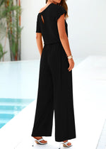 Load image into Gallery viewer, KIRUNDO Black Jumpsuits for Women Casual Summer Loose One Piece Outfits Off Shoulder Wide Leg Jumpsuit Overalls Stretchy Long Pant Rompers with Pockets 2025(Black, X-Large)
