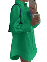 Load image into Gallery viewer, LYANER Women's Casual Shirt Dress Collar V Neck Button Down Loose Long Sleeve Mini Dresses Green Small
