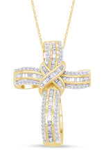 Load image into Gallery viewer, AFFY Infinity Cross Pendant Necklace, 1.00 Carat Lab Grown Diamond Religious Jewelry Gift For Women &amp; Men in 14k Yellow Gold Over Sterling Silver (1 Ctw)
