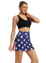 Load image into Gallery viewer, Pleated Tennis Skirt Golf Skort for Women with Pockets Shorts Athletic Workout Running Skirt Ruffle on Back (USA Flag, Medium)
