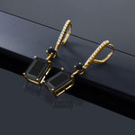Load image into Gallery viewer, Gem Stone King 13.94 Cttw Black Onyx Dangle Earrings For Women | 18K Yellow Gold Plated Silver | Gemstone Birthstone | Emerald Cut 14X10MM

