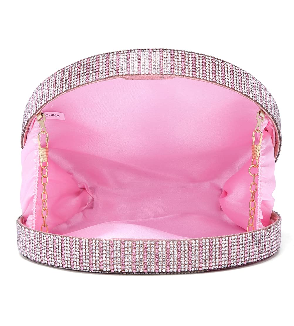 Covelin Women's Dollar Coin Handbag Rhinestone Purse Evening Clutch Bag Pink
