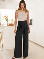 Load image into Gallery viewer, ANRABESS Womens Wide Leg Palazzo Pants Belted High Waisted Business Casual Flowy Long Trousers with Pockets Black-S
