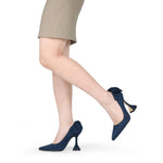 Load image into Gallery viewer, Zzheels Women's Bow High Heels Closed Toe Heels with Bow Chunky Heels Bridal Wedding Shoes Blue Suede US6
