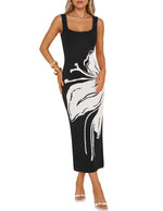 Load image into Gallery viewer, ZESICA Womens Summer Floral Knitted Maxi Dress 2026 Spring Vacation Sleeveless Baby Shower Long Tank Bodycon Sweater Dresses, Black, Medium
