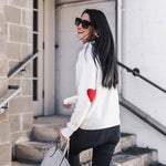 Load image into Gallery viewer, CHICWISH Women Comfy Casual Long Sleeve Heart Shape Patched White Knit Top Pullover Sweater
