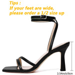 Load image into Gallery viewer, Mostrin Black Womens Sandals Strappy Lace Up Ankle Strap Heels Square Open Toe Stiletto High Heeled Sandals for Wedding, Prom, Party, Daily Size 8
