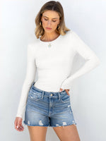 Load image into Gallery viewer, ANRABESS Women Long Sleeve Crewneck Rib Knit Slim Fit Shirts Basic Tee Tops 2025 Casual T-Shirt Going Out Workout Outfits White Medium
