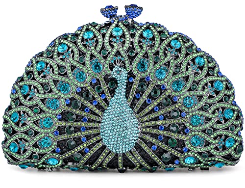 MOSSMON Peacock Luxury Rhinestone Crystal Evening Clutch Bag Sparkly Bride Wedding Party Purses for Women