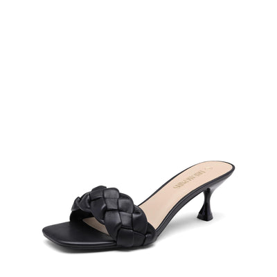 DREAM PAIRS Women's Open Toe Low Kitten Heels, Sexy Stilettos Heels Pump Sandals, Party Evening Prom Dance Dress Shoes, Size 7, Black/PU, SDHS2216W