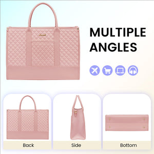 LOVEVOOK Laptop Bags for Women, 15.6 inch Waterproof Work Tote Bag with Clutch, Professional Teacher Computer Purse Lightweight Shoulder Bag Travel, Quilted Pink