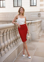 Load image into Gallery viewer, Hybrid &amp; Company Womens Pencil Skirt Premium Nylon Ponte Stretch Office Made in The USA Below Knee KSK45006 1073T RED M
