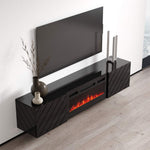 Load image into Gallery viewer, Meble Furniture Luxe BL-EF Floating Fireplace TV Stand - Modern High Matte TV Stand with Storage Cabinets - Central Entertainment Center Console Table for TVs up to 80&quot; - Black
