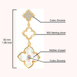 Load image into Gallery viewer, LeCalla 925 Sterlings silver Mother of Pearl Long Drop Earrings | 14K Gold-Plated CZ Three Clover Flower Drop Dangle Earring for Women
