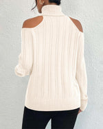 Load image into Gallery viewer, Langwyqu Womens Cold Shoulder Turtleneck Sweaters 2025 Fall Long Sleeve Soft Cable Knit Pullovers Sexy Jumper Tops Beige
