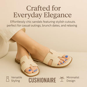 CUSHIONAIRE Voyage Cutout Strap Slides for Women, Slip On Summer Flats, Trendy Footwear, Comfortable Vacation Style Sandals for Women 2025, KELLY GREEN 7